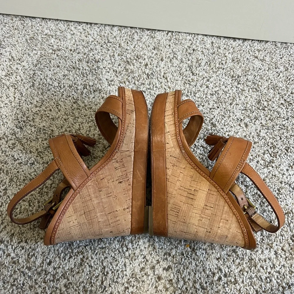 Women's Tan Tassel Cork Wedge Sandals - Picture 5 of 6